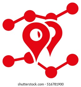Geo Markers Trends vector icon. Flat red symbol. Pictogram is isolated on a white background. Designed for web and software interfaces.