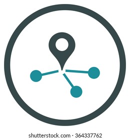 Geo Network vector icon. Style is bicolor flat circled symbol, soft blue colors, rounded angles, white background.