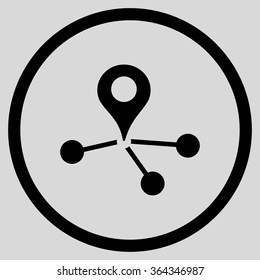 Geo Network vector icon. Style is flat circled symbol, black color, rounded angles, light gray background.