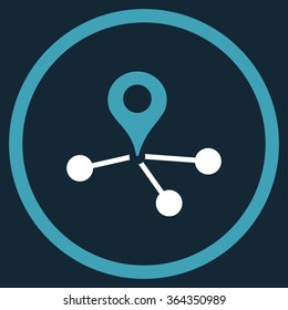 Geo Network vector icon. Style is bicolor flat circled symbol, blue and white colors, rounded angles, dark blue background.