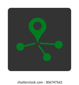 Geo Network vector icon. This flat rounded square button uses green and gray colors and isolated on a white background.