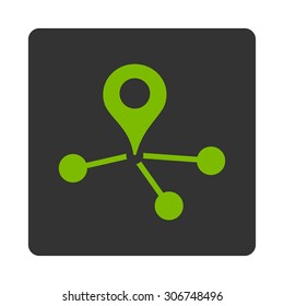 Geo Network vector icon. This flat rounded square button uses eco green and gray colors and isolated on a white background.