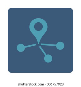 Geo Network vector icon. This flat rounded square button uses cyan and blue colors and isolated on a white background.