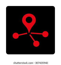 Geo Network vector icon. This flat rounded square button uses intensive red and black colors and isolated on a white background.