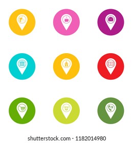 Geo point icons set. Flat set of 9 geo point vector icons for web isolated on white background