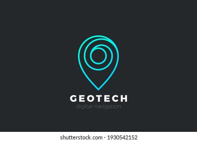 Geo Point Pin Mark Logo Location Map Navigation App Design Vector Template Linear Outline Style.