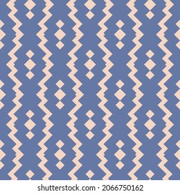 Geo seamless ethnic pattern. Ornament with blue and pink zigzag shapes, rhombus, diamond. Vector background is used in the design of clothing, wallpaper, coverc, carpets, textiles, 