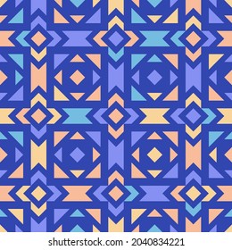 Geo seamless funky pattern. Abstract square background with lines and formed shapes. Colorful vector ornament. Modern illustration is used for design wallpapers, paper, cover, packaging, textile
