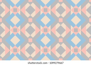 Geo seamless pattern, ethnic ornament, folk motif, seamless fabric print, pastel blue and rose color, geometric  tapestry background