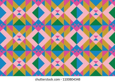 Geo seamless pattern, ethnic ornament, folk motif, seamless fabric print, festive geometric patchwork, tapestry background