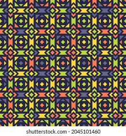 Un diseño de moda sin fisuras. Resumen de fondo cuadrado con líneas y formas formadas. Ornamento vectorial colorido. La ilustración moderna se utiliza para el diseño de papel, papel, cubierta, embalaje, textiles