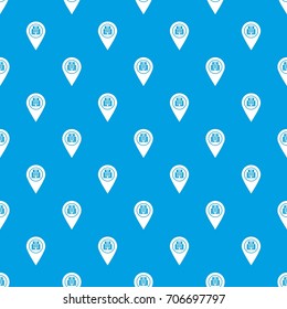 Geo tag with hospital building sign pattern repeat seamless in blue color for any design. Vector geometric illustration