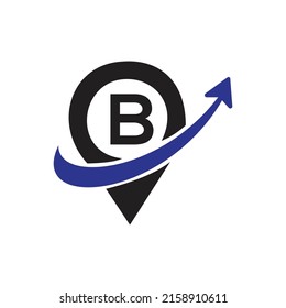 Geo tag outline vector. B  latter logo illustration for mobile concept and web design, with arrow .
