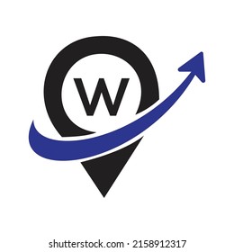 Geo-Tag-Umrissvektor. W letztere Logo-Illustration für mobiles Konzept und Web-Design, mit Pfeil .
