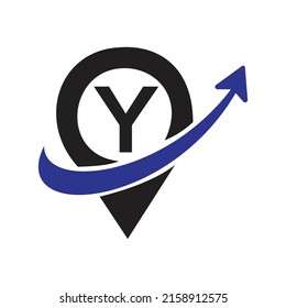 Geo tag outline vector. Y  latter logo illustration for mobile concept and web design, with arrow .
