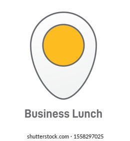 Geo tag, pointer to the restaurant location. Geo pointer as boiled egg. Signboard for fast food restaurant. Location tag design for restaurant. Flat vector illustration