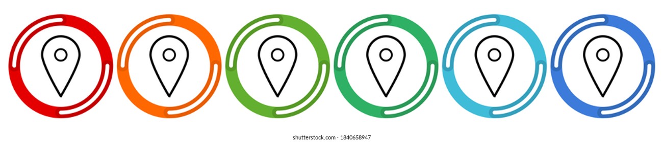 Geo Tag Position Location. Vector 6 colors option icon. Vector illustration flat design UI and UX