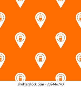 Geo tag with tram sign pattern repeat seamless in orange color for any design. Vector geometric illustration
