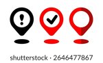 Geo tag vector icon. Geotag red and black marker, place position symbol, gps pointer sign, destination flat illustration, geo position travel icon