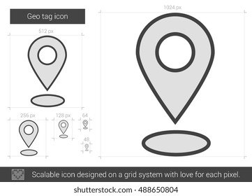 Geo-Tag-Vektorgrafik-Symbol einzeln auf weißem Hintergrund. Geo-Tag-Symbol für Infografik, Website oder App. Skalierbares Symbol, das auf einem Gittersystem entworfen wurde.