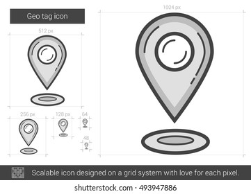 Geo tag vector line icon isolated on white background. Geo tag line icon for infographic, website or app. Scalable icon designed on a grid system.