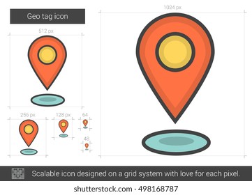 Geo tag vector line icon isolated on white background. Geo tag line icon for infographic, website or app. Scalable icon designed on a grid system.