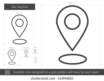 Geo tag vector line icon isolated on white background. Geo tag line icon for infographic, website or app. Scalable icon designed on a grid system.