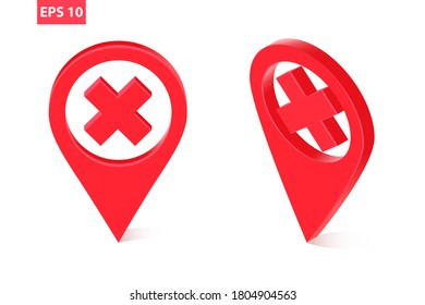Geo tag warning Front pespective and isometric. Glossy icon emblem. Isolated on a white background. Eps10 vector.