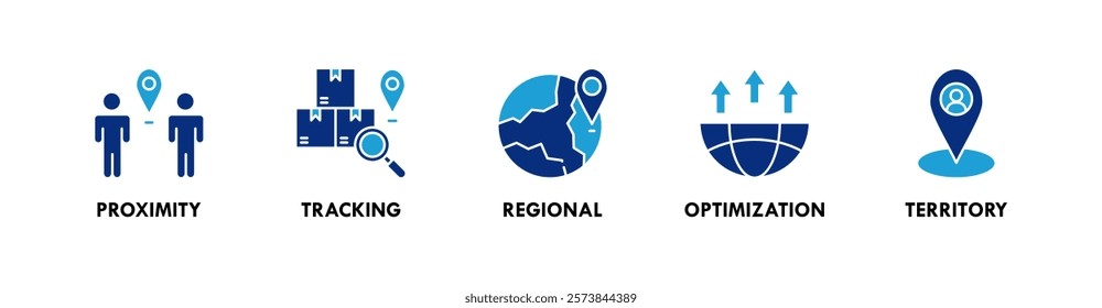 Geo Targeting banner web icon illustration concept with icon of proximity, tracking, regional, optimization, and territory