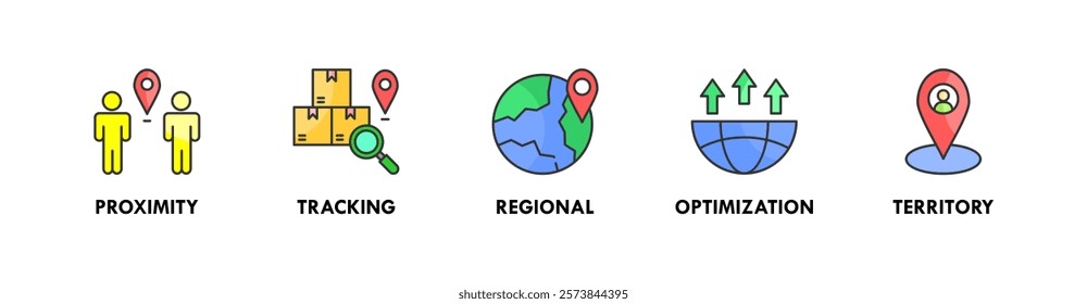 Geo Targeting banner web icon illustration concept with icon of proximity, tracking, regional, optimization, and territory