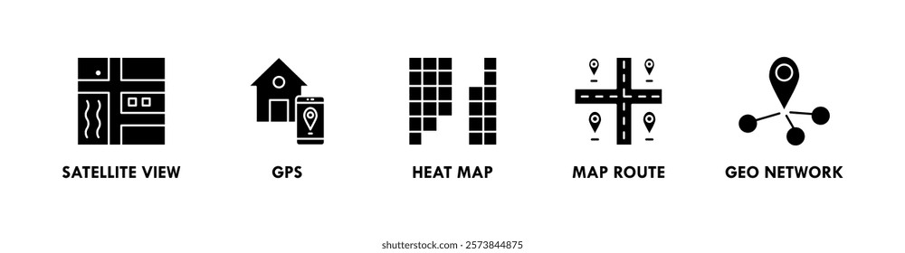 Geo Targeting banner web icon illustration concept with icon of satellite view, gps, heat map, map route, and geo network