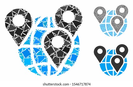 Geo targeting composition of trembly items in variable sizes and shades, based on geo targeting icon. Vector tuberous parts are united into composition.