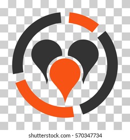 Geo Targeting Diagram icon. Vector illustration style is flat iconic bicolor symbol, orange and gray colors, transparent background. Designed for web and software interfaces.