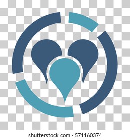 Geo Targeting Diagram icon. Vector illustration style is flat iconic bicolor symbol, cyan and blue colors, transparent background. Designed for web and software interfaces.