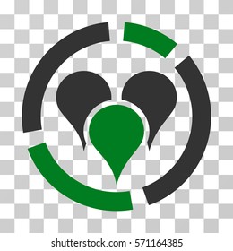 Geo Targeting Diagram icon. Vector illustration style is flat iconic bicolor symbol, green and gray colors, transparent background. Designed for web and software interfaces.