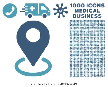 Geo Targeting icon with 1000 medical business cyan and blue vector design elements. Set style is flat bicolor symbols, white background.