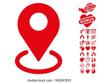 Geo Targeting icon with bonus decoration images. Vector illustration style is flat iconic red symbols on white background.