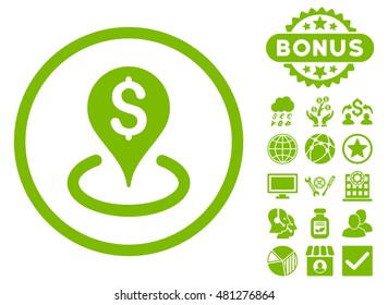 Geo Targeting icon with bonus. Vector illustration style is flat iconic symbols, eco green color, white background.