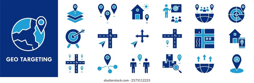 Geo Targeting icon collection set. Containing design target, map, location, navigation, gps, geo
