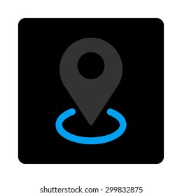 Geo Targeting icon. This flat rounded square black button uses gray and blue colors and isolated on a white background.