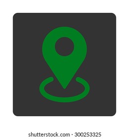 Geo Targeting icon. This flat rounded square button uses green and gray colors and isolated on a white background.