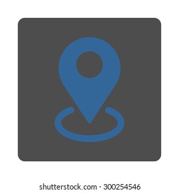 Geo Targeting icon. This flat rounded square button uses cobalt and gray colors and isolated on a white background.