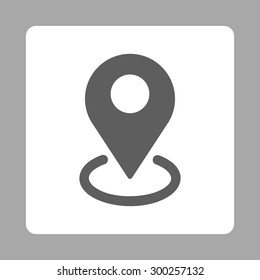Geo Targeting icon. This flat rounded square button uses dark gray and white colors and isolated on a silver background.