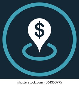 Geo Targeting vector icon. Style is bicolor flat circled symbol, blue and white colors, rounded angles, dark blue background.