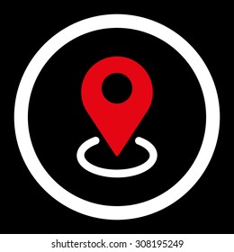 Geo Targeting vector icon. This flat rounded symbol uses red and white colors and isolated on a black background.