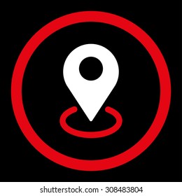 Geo Targeting vector icon. This flat rounded symbol uses red and white colors and isolated on a black background.