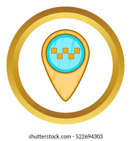 Geo taxi vector icon in golden circle, cartoon style isolated on white background