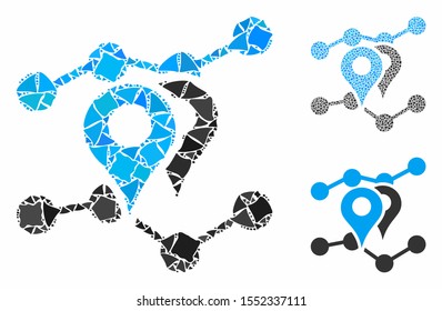 Geo trends composition of unequal items in various sizes and shades, based on geo trends icon. Vector joggly items are composed into collage. Geo trends icons collage with dotted pattern.