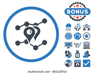 Geo Trends icon with bonus. Vector illustration style is flat iconic bicolor symbols, smooth blue colors, white background.
