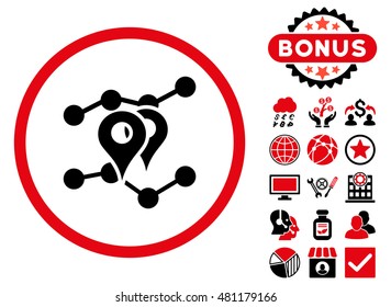 Geo Trends icon with bonus. Vector illustration style is flat iconic bicolor symbols, intensive red and black colors, white background.